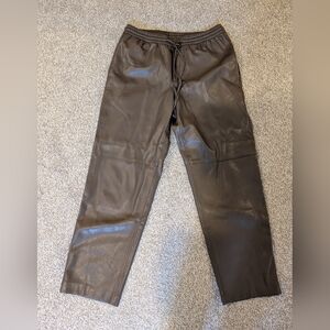 MANGO Women's Faux Leather Drawstring Elastic Waist Jogger Pants Brown Medium